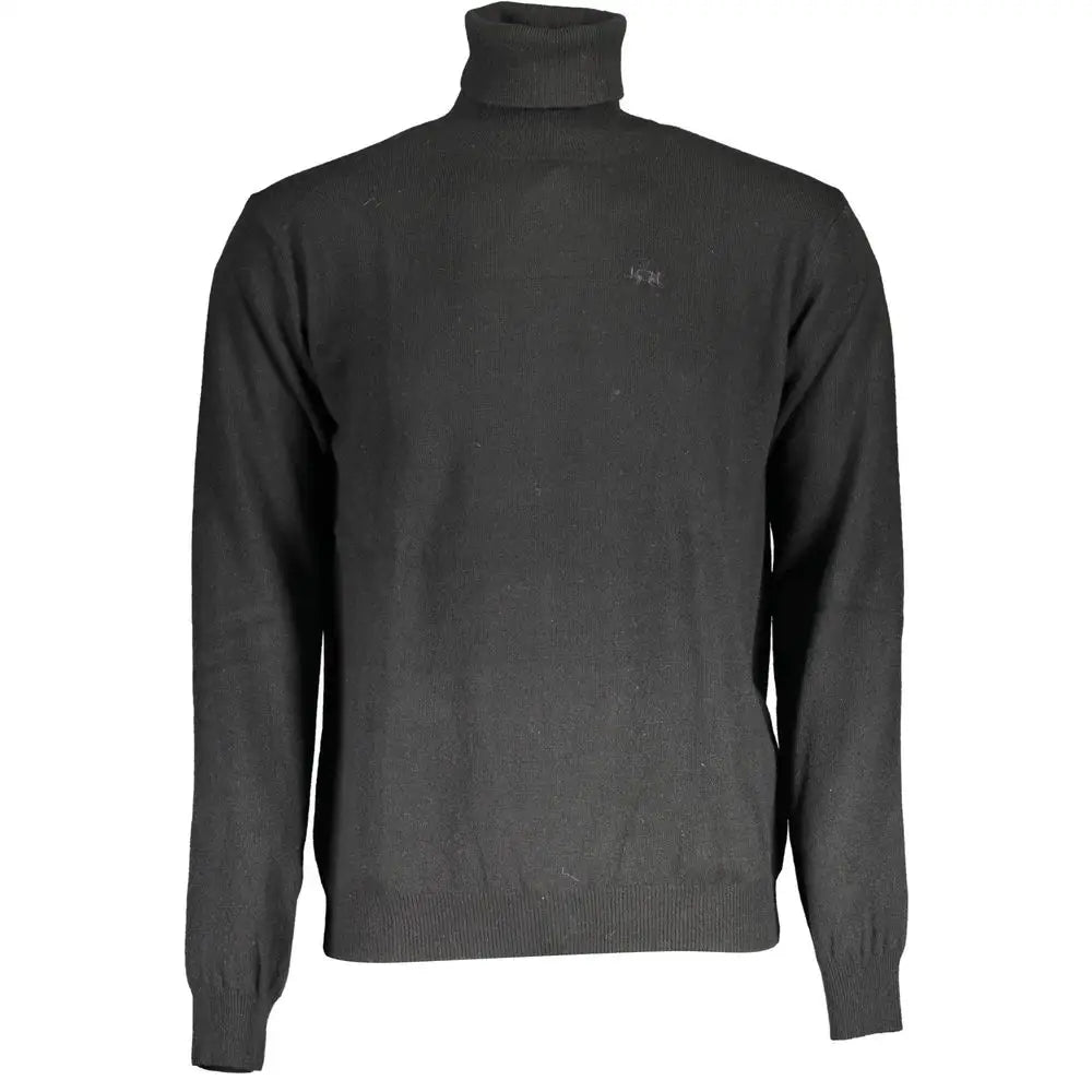 La Martina black wool sweater med ribbed manchetter, søm og logo