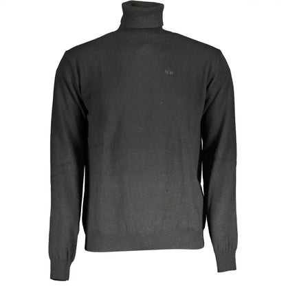 La Martina black wool sweater med ribbed manchetter, søm og logo