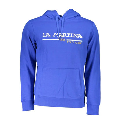 Royal La Martina blue cotton polo crew hoodie with white and gold lettering
