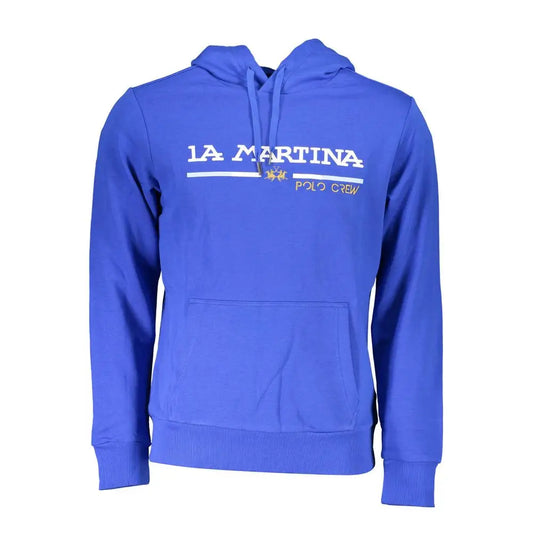 Royal La Martina blue cotton polo crew hoodie with white and gold lettering