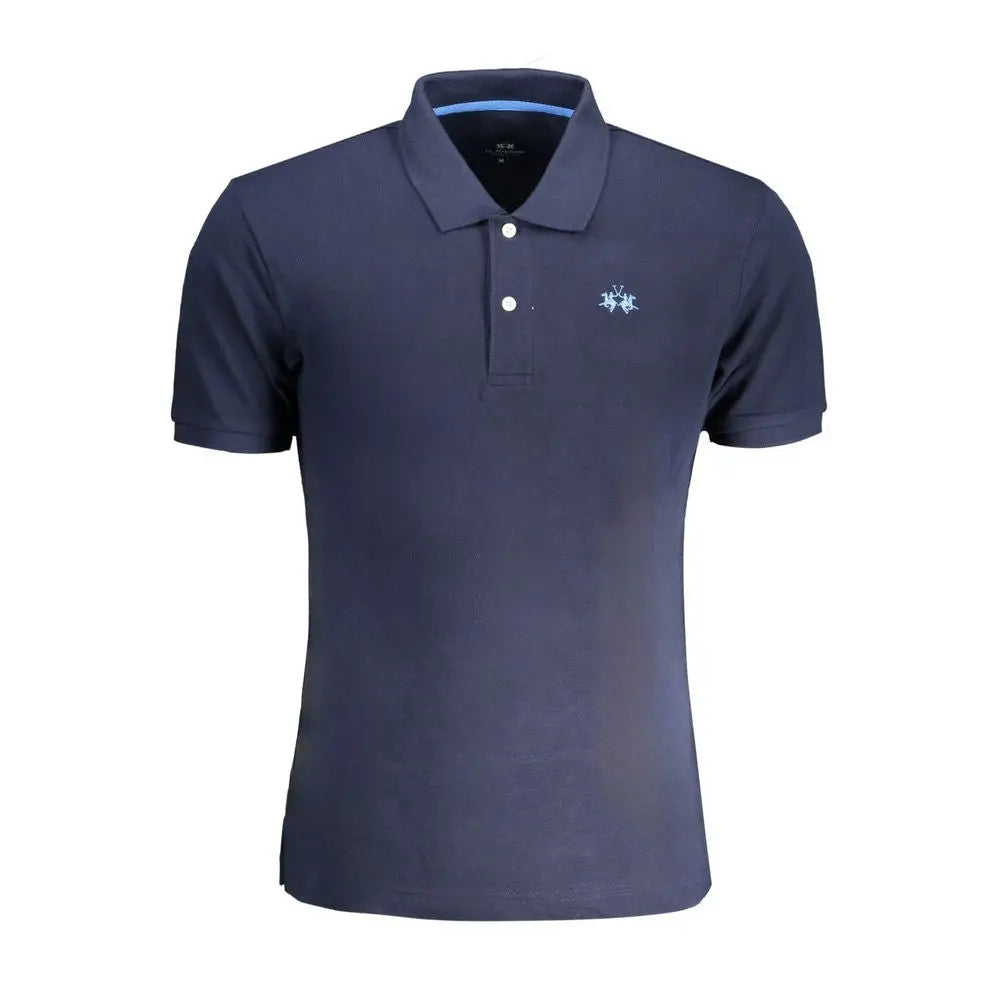 La Martina navy blue cotton poloshirt med hvide knapper og logo