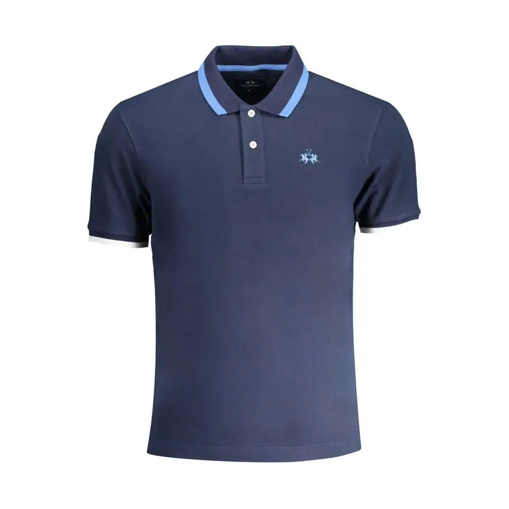 Navy La Martina blue cotton polo shirt med lys blå og hvid kant