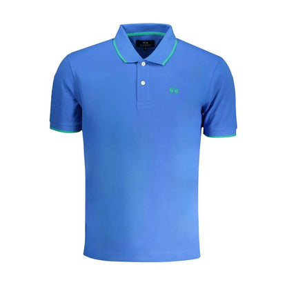 Vibrant La Martina blue cotton polo shirt with green trim and logo