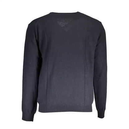 La Martina blue wool sweater i mørke marineblå med tekstur og ribkant