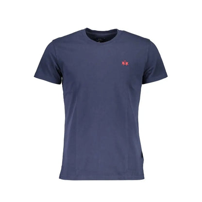 Navyblå kortærmet T-shirt med rødt broderet logo på venstre bryst, La Martina elegant crew neck bomuld
