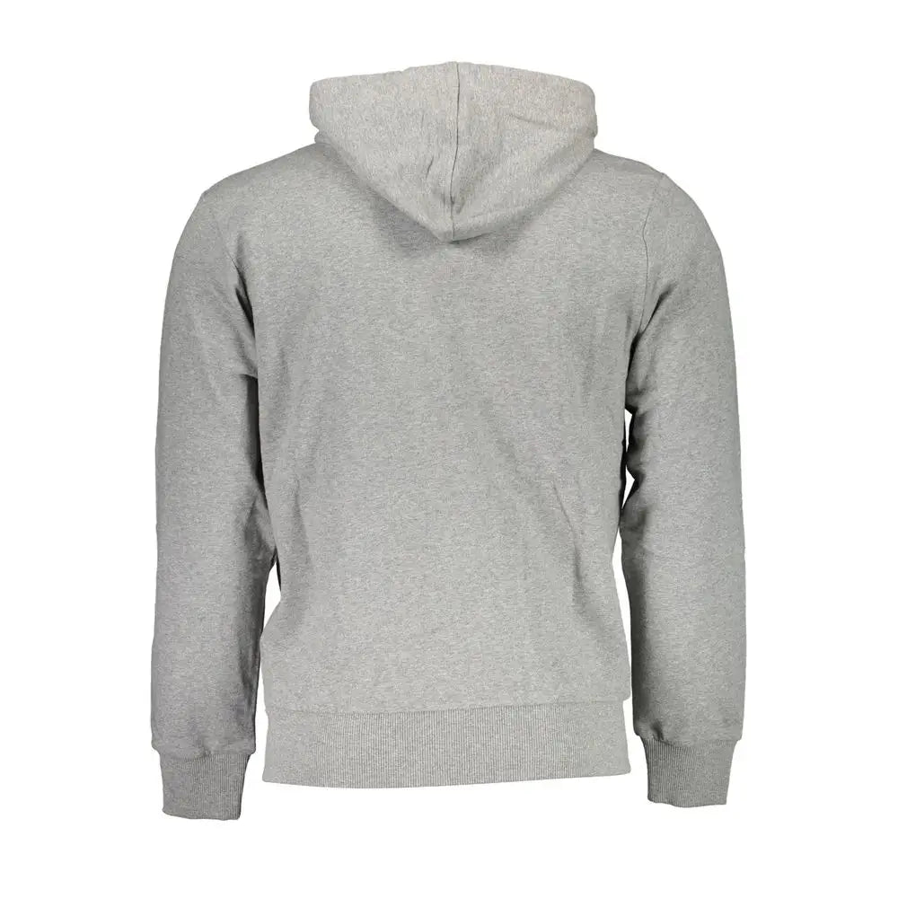 La Martina elegant gray hooded sweatshirt for men with ribbed cuffs and hem