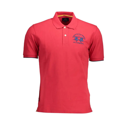 Vibrant rød kortærmet polo fra La Martina Elegant Pink med navy-logo