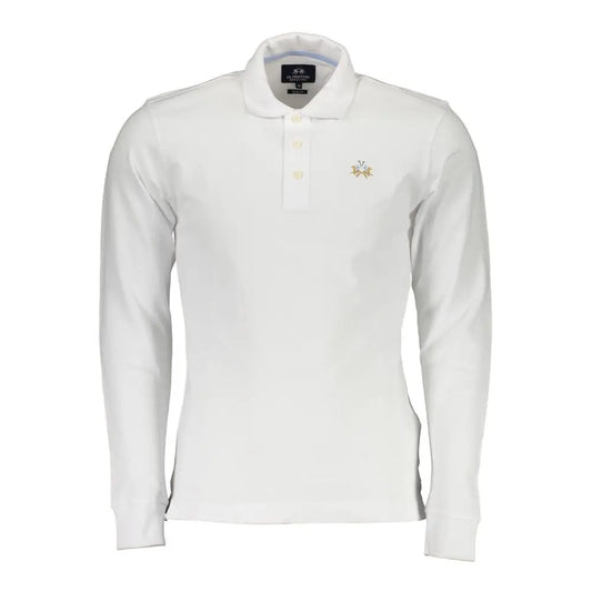 Hvid langærmet slim fit polo fra La Martina Elegant med broderet logo