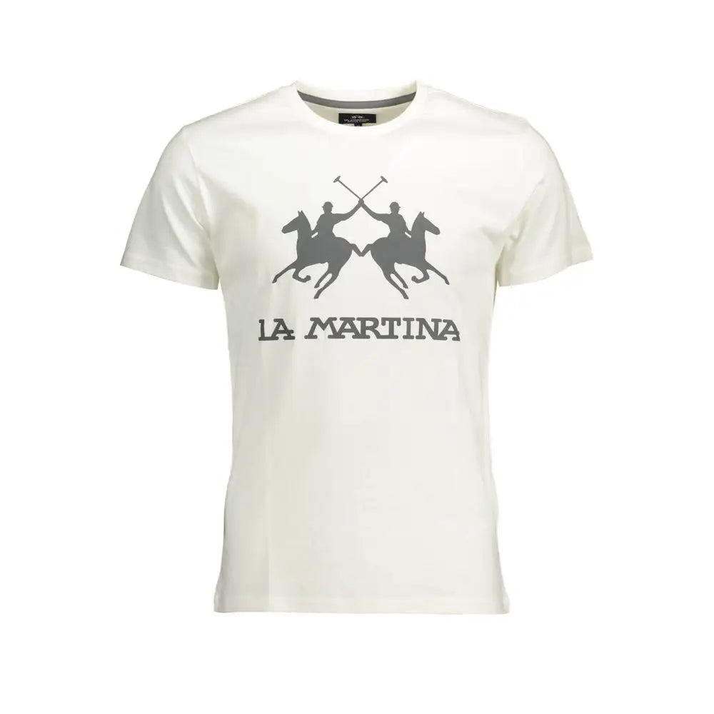 Hvid t-shirt fra La Martina med grå ryttergrafik og 100% originale brands