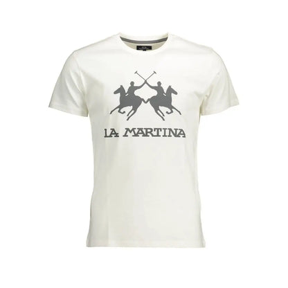Hvid t-shirt fra La Martina med grå ryttergrafik og 100% originale brands