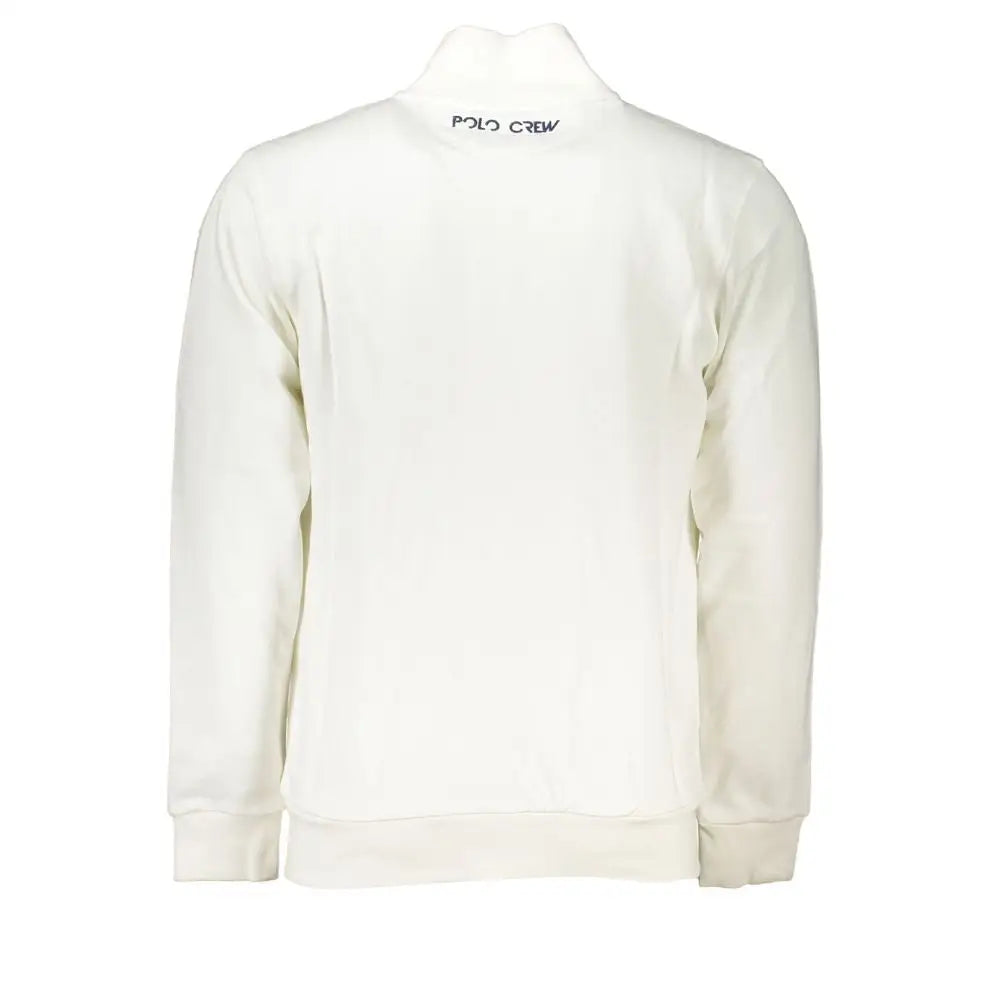 La Martina elegant white fleece sweatshirt med høj krave og sort broderi
