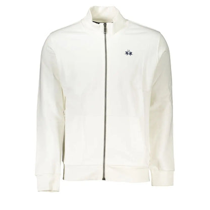 La Martina elegant white fleece sweatshirt med lynlås og logo
