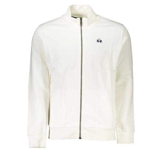 La Martina elegant white fleece sweatshirt med lynlås og logo