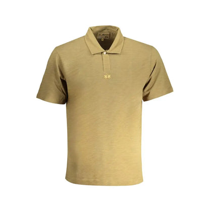 Beige La Martina green cotton polo shirt with subtle texture and embroidered logo