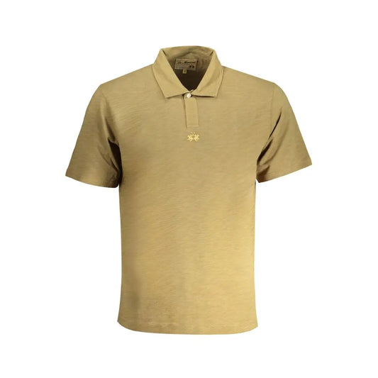 Beige La Martina green cotton polo shirt with subtle texture and embroidered logo