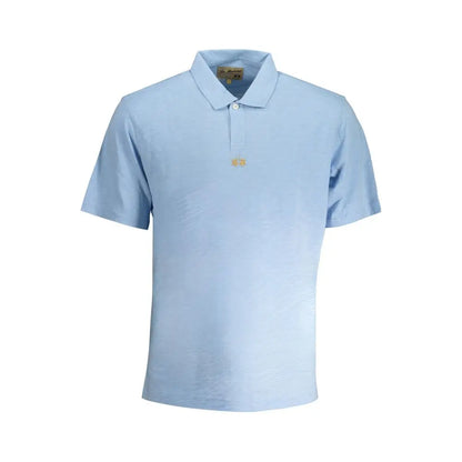 La Martina light blue cotton polo shirt med subtil tekstur og guldlogo