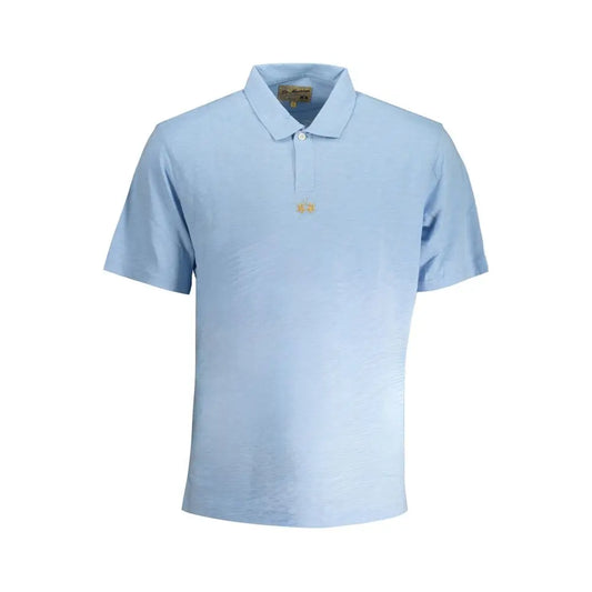 La Martina light blue cotton polo shirt med subtil tekstur og guldlogo