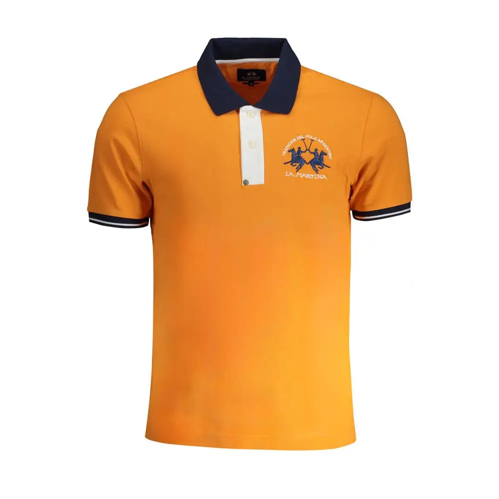 La Martina orange cotton polo shirt med navy krave og ærmer