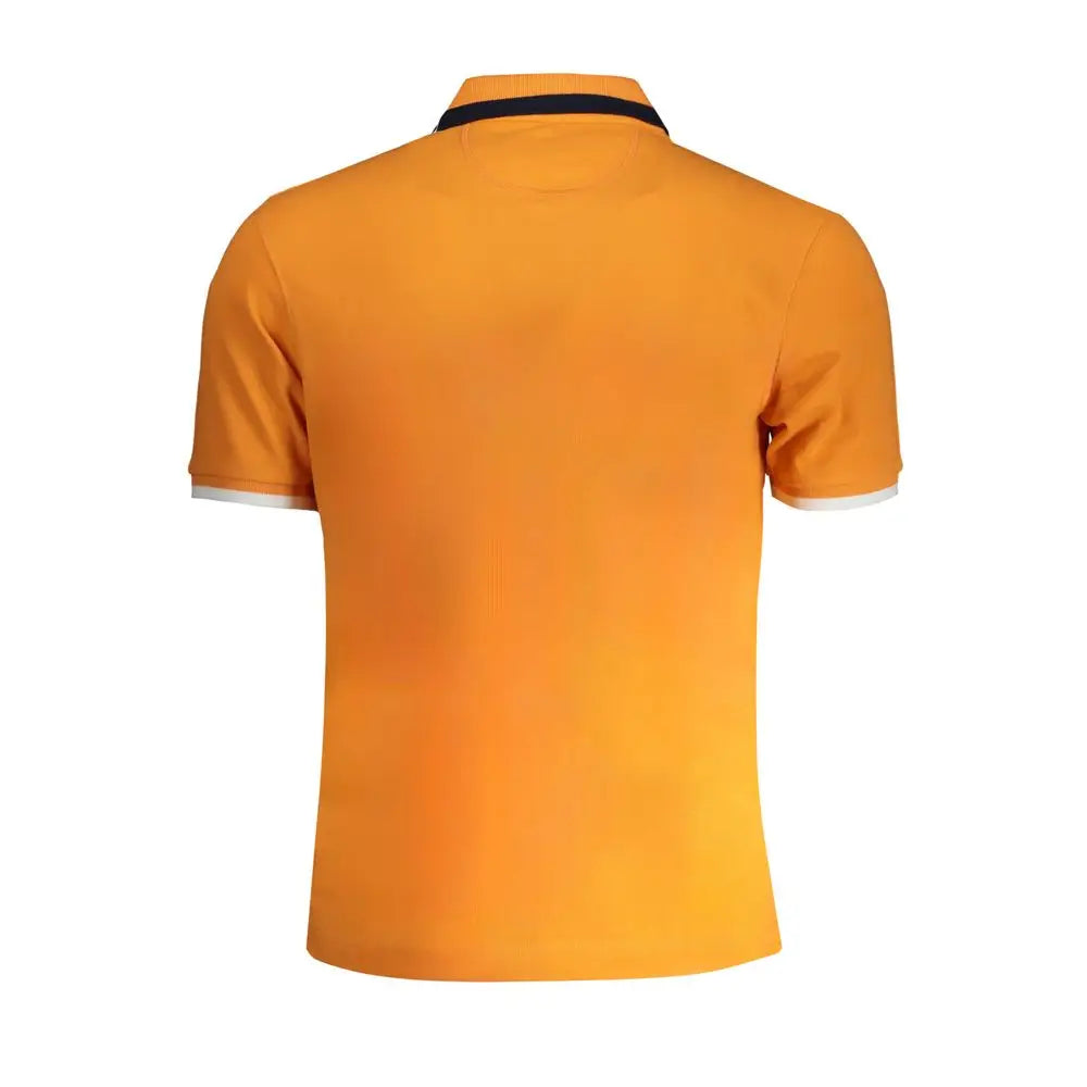 Vibrant La Martina orange polo shirt med navy krave og hvid manchettrim