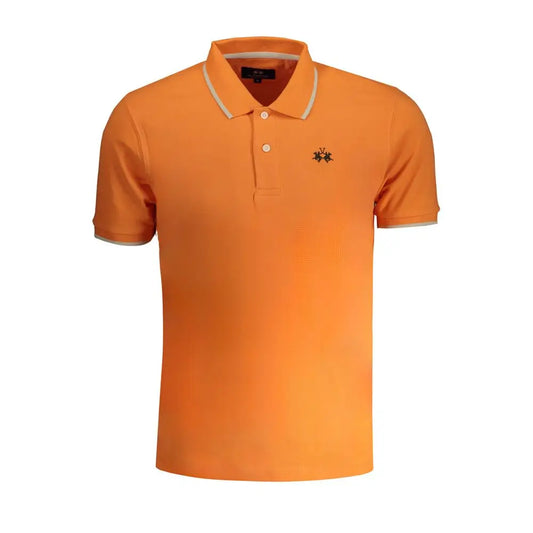 La Martina orange cotton polo shirt med lys grå krave og ærme trim