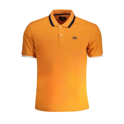 La Martina orange polo shirt med navy og hvid trim, broderet logo