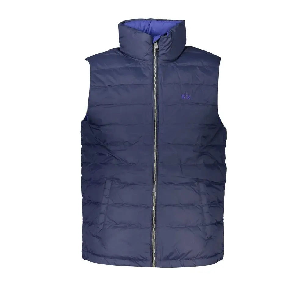 La Martina sleek sleeveless embroidered blue puffer vest med lilla for