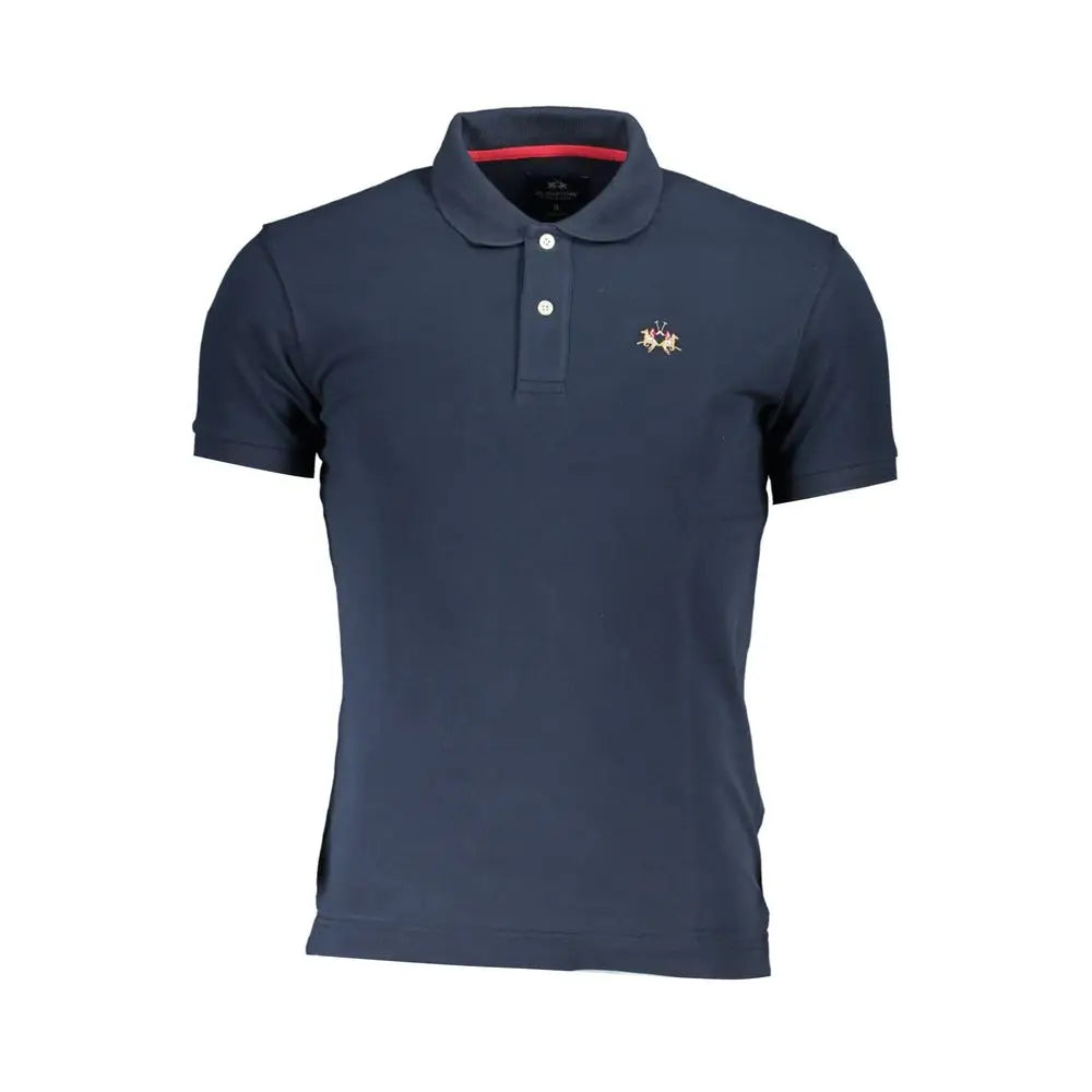 La Martina sleek slim fit polo i marineblå med rød krave og logo