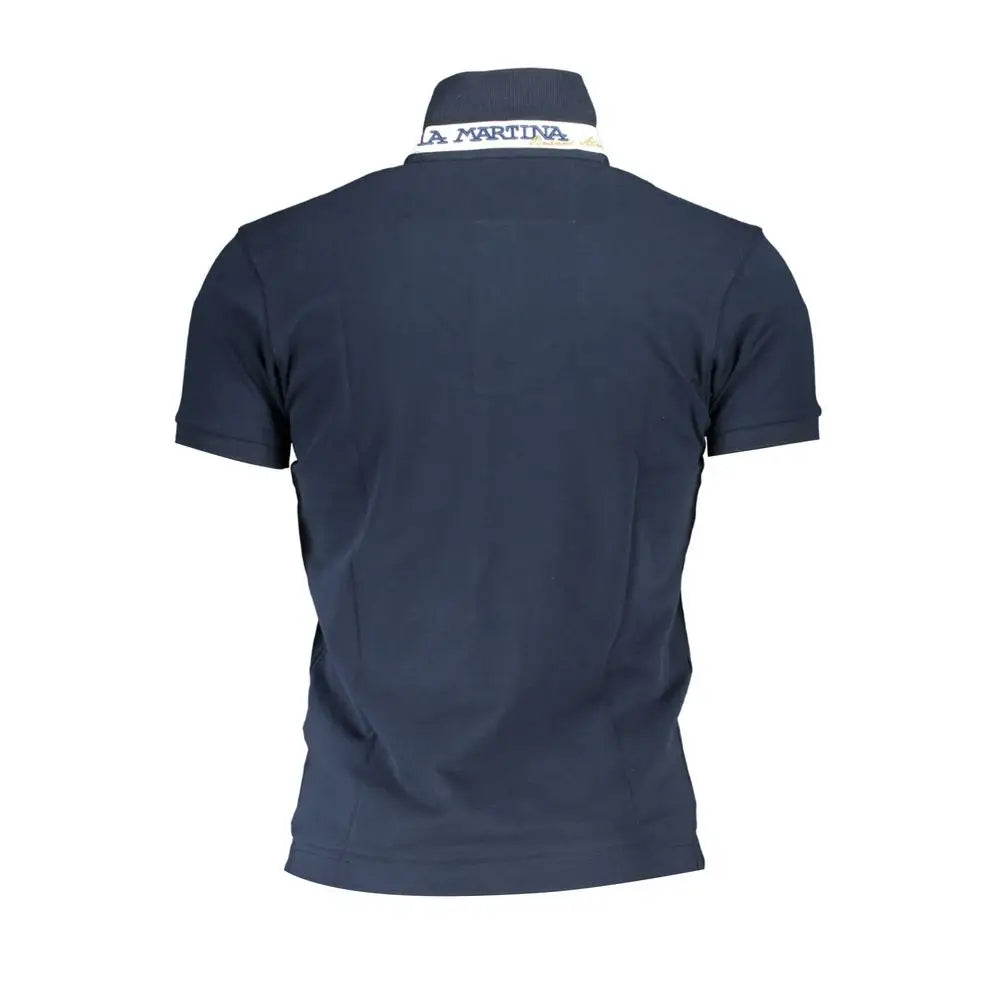 Navy blue La Martina slim fit polo med hvid krave og navy logo