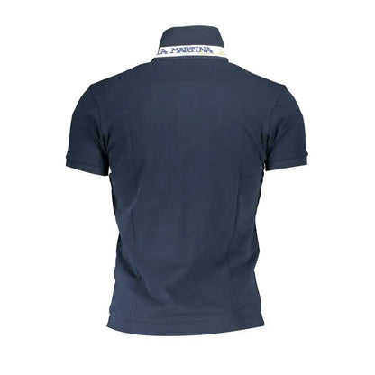 Navy blue La Martina slim fit polo med hvid krave og navy logo