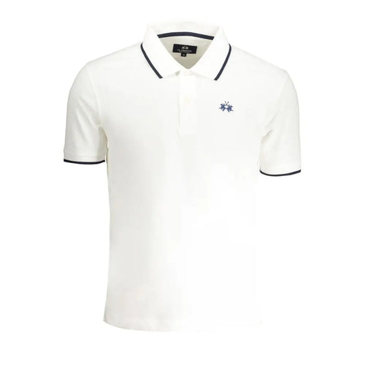 La Martina hvid bomuld polo shirt med navy trim, 100% originale brands