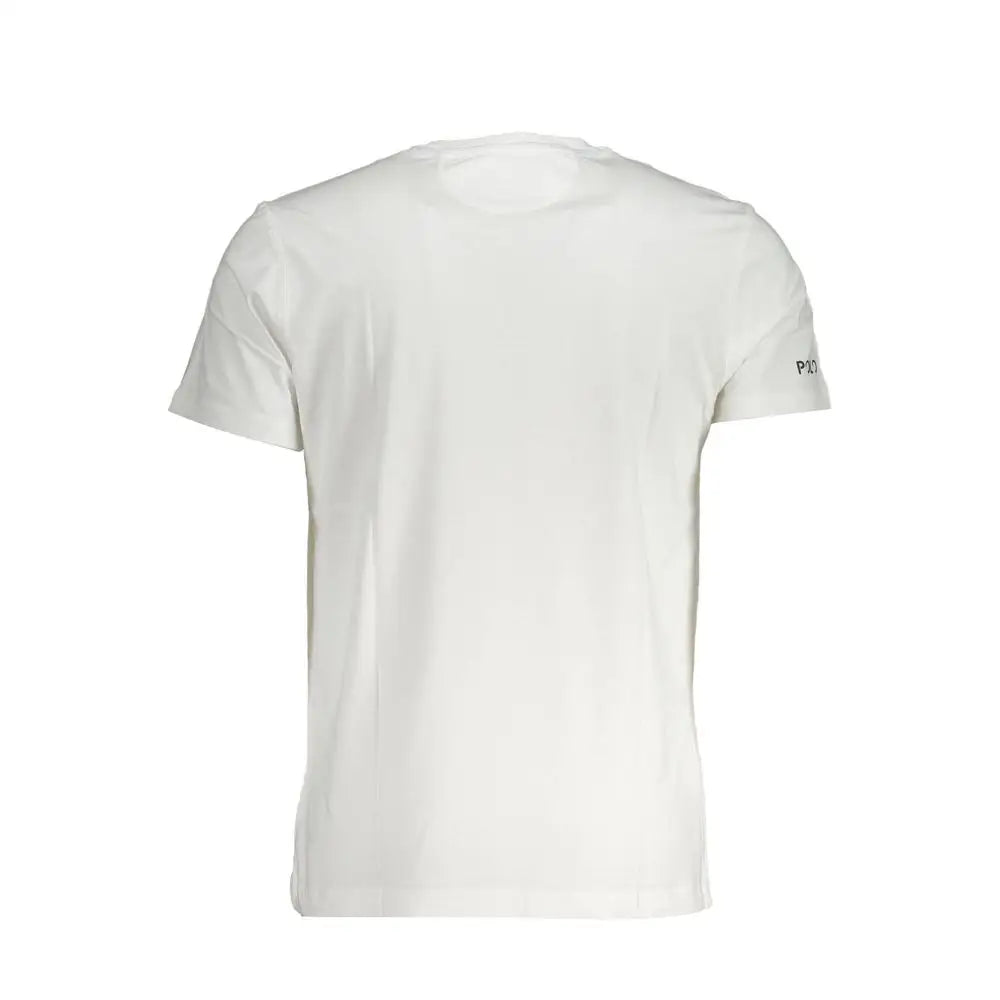 La Martina white cotton men t-shirt med sort logo på ærmet