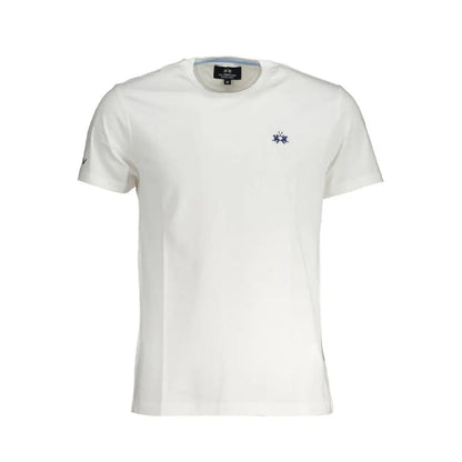 La Martina white cotton herret-shirt med navy logo