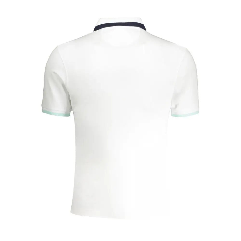 La Martina white cotton polo shirt with navy collar and light green cuffs
