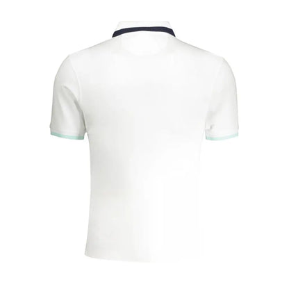La Martina white cotton polo shirt with navy collar and light green cuffs