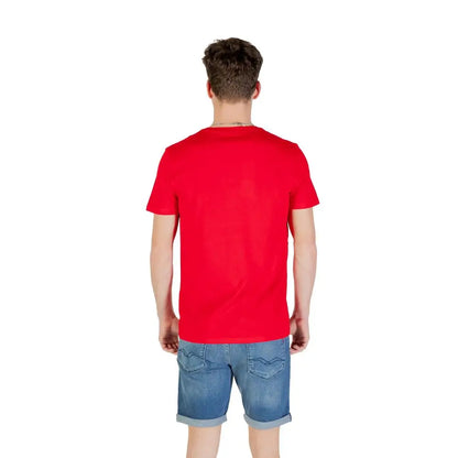 Vibrant rød kortærmet crew neck t-shirt i Lacoste multicolor cotton