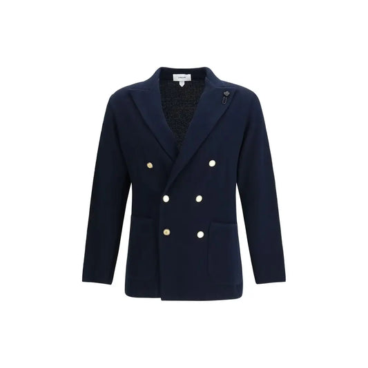 Lardini blå bomuld blazer, navy dobbeltradet med guld-hvide knapper. Spar 30-70% på mode