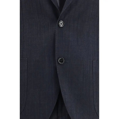 Mørkeblå uld blazer med sølvknapper og korsdesign fra Lardini suit, outlet mærkevarer