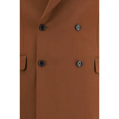 Lardini brown cotton trench coat with tan double-breasted design and black silver buttons