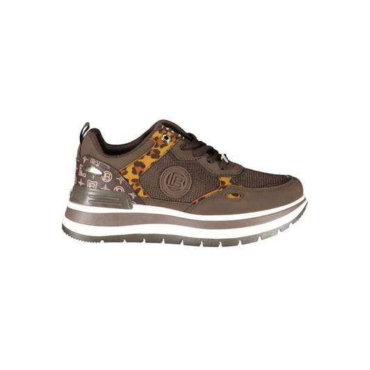 Laura Biagiotti brune polyester sneakers med leopardtryk og logo