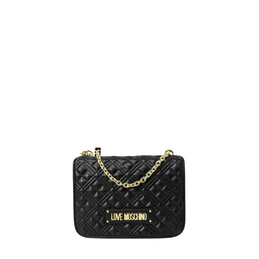 Sorthvidet Love Moschino crossbody taske med guld-kæde og logo, 100% original