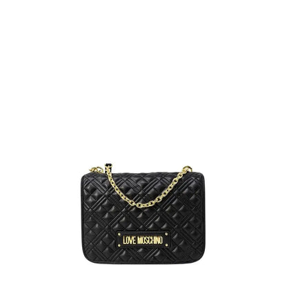 Sorthvidet Love Moschino crossbody taske med guld-kæde og logo, 100% original
