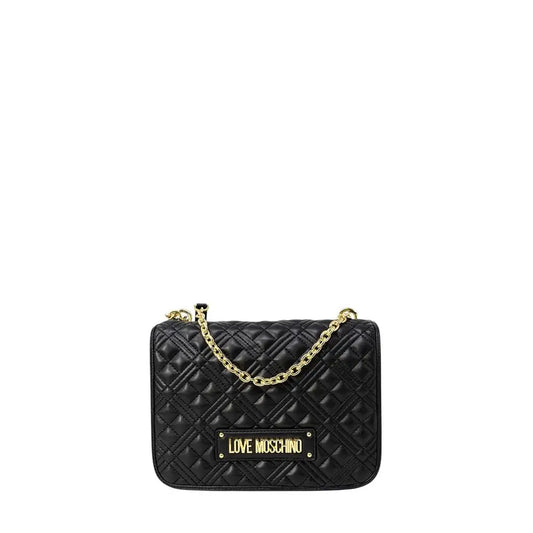 Sorthvidet Love Moschino crossbody taske med guld-kæde og logo, 100% original