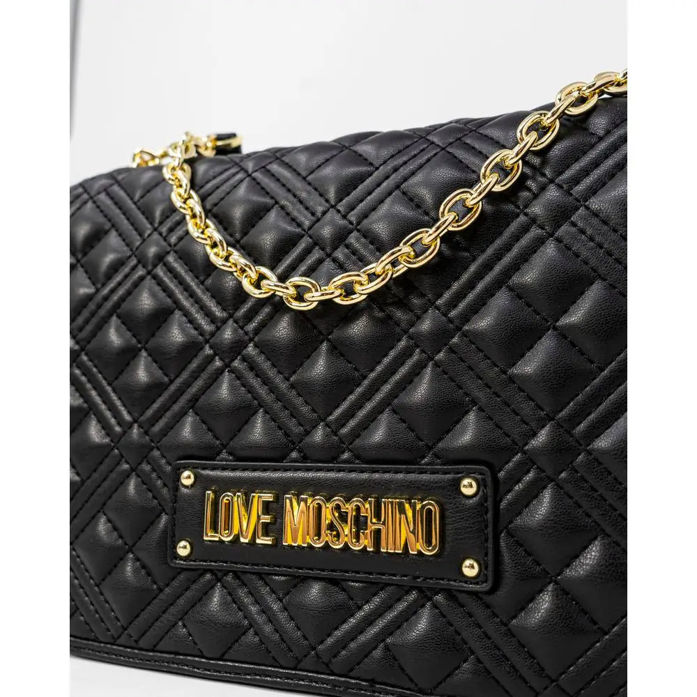 Sort Love Moschino sort quiltet læder taske med guld kæde og plaque. 100% originale brands