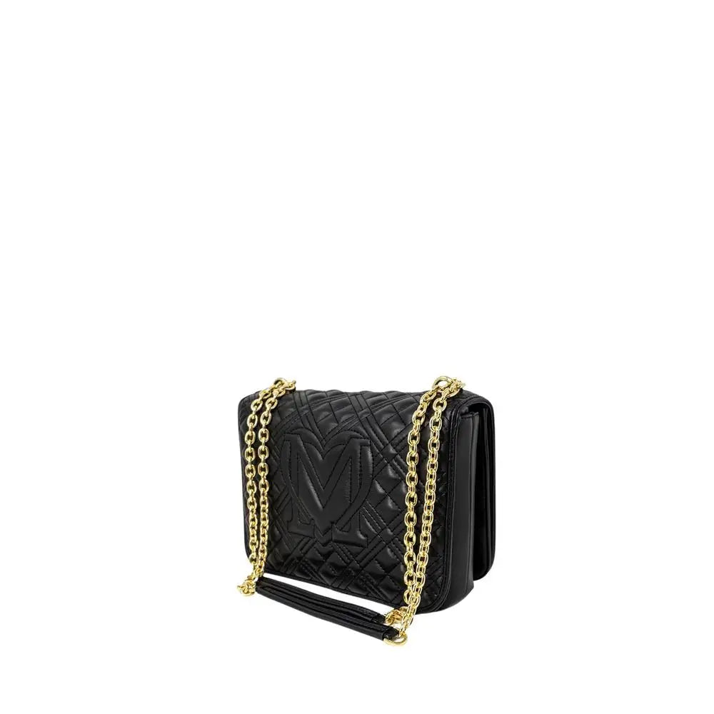 Love Moschino sort quiltet læder crossbody taske med guld-kæde og logo