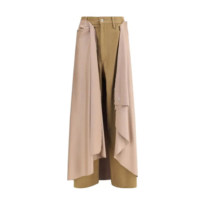 MARBELL beige wool athletic pants med draperet asymmetrisk overlay