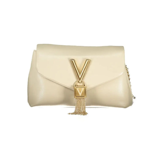Mario Valentino beige clutch med guld V-formet lås og kvast. 100% original