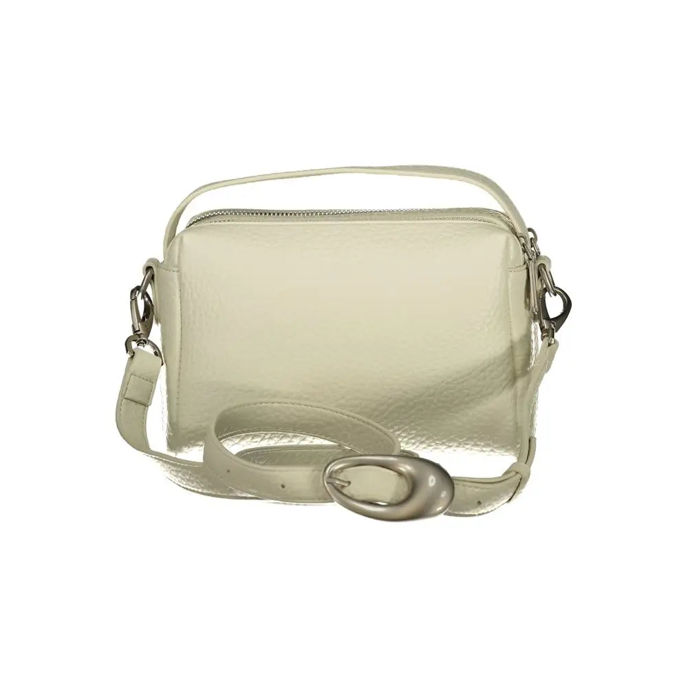 Mario Valentino Bianco polyurethane crossbody bag in cream textured leather with silver buckle