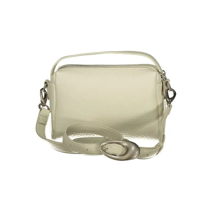 Mario Valentino Bianco polyurethane crossbody bag in cream textured leather with silver buckle