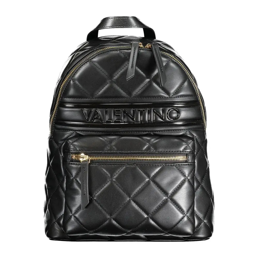 Mario Valentino black quilted leather backpack with gold zippers and embossed logo