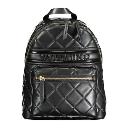 Mario Valentino black quilted leather backpack with gold zippers and embossed logo